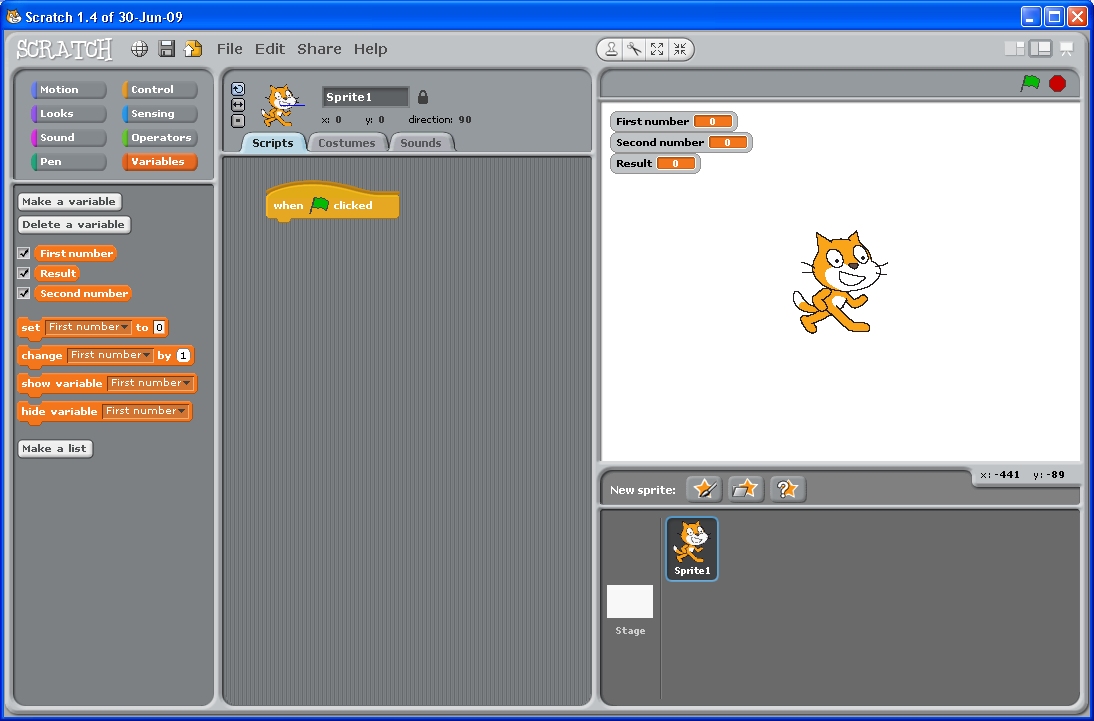 Scratch with variables defined