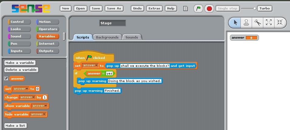 simple 'if' statement stack in Sense 