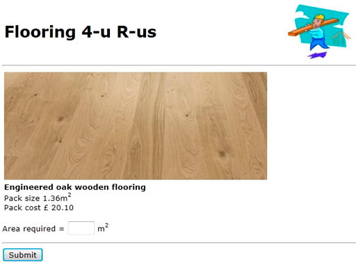 Web page for costing wooden flooring